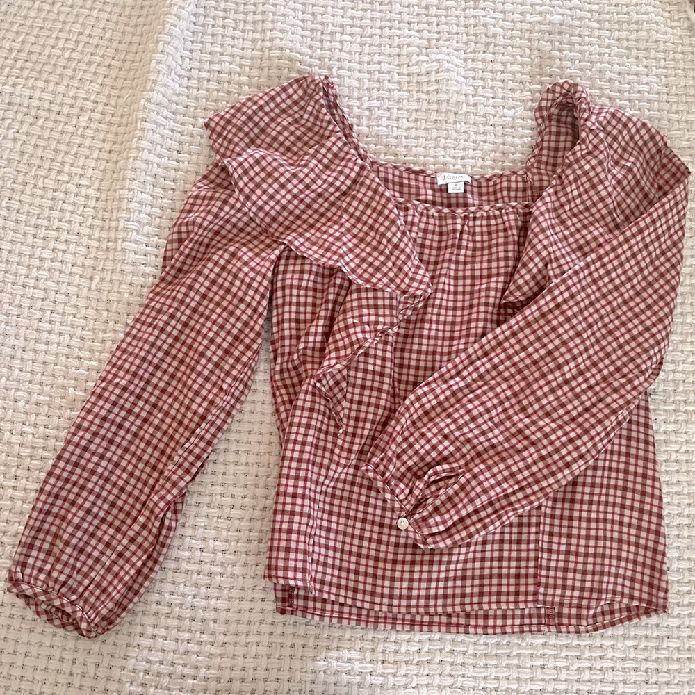 J Crew Size S Red Flannel Long Sleeve Top